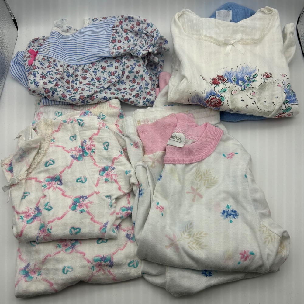 Vintage 90s Girls Pajama Lot Carters Floral Striped Bear Sets 4T 6 6X 8pc